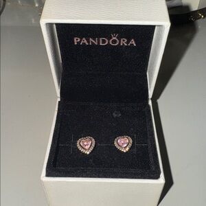 Pandora Rose Gold and Pink Heart Earrings